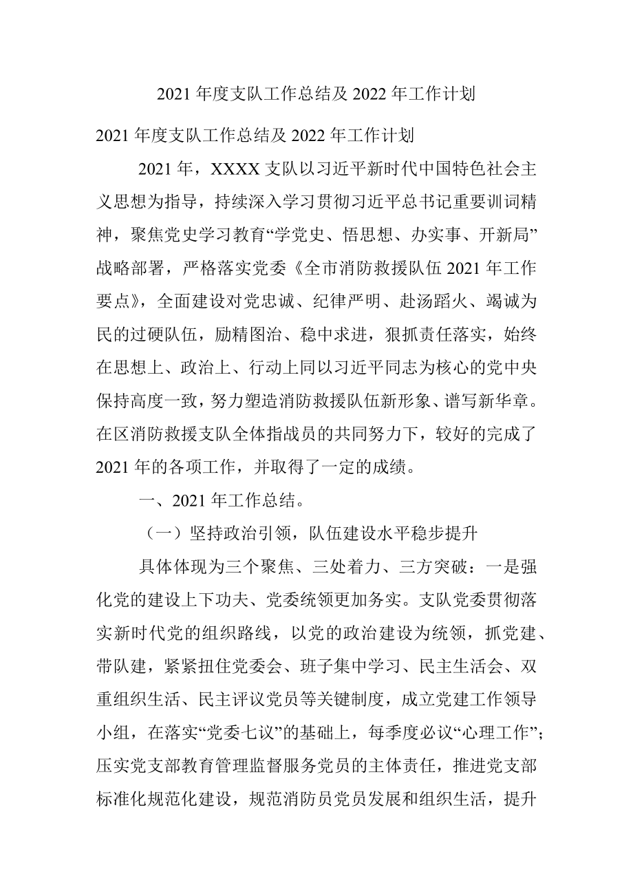 2021年度支队工作总结及2022年工作计划.docx_第1页