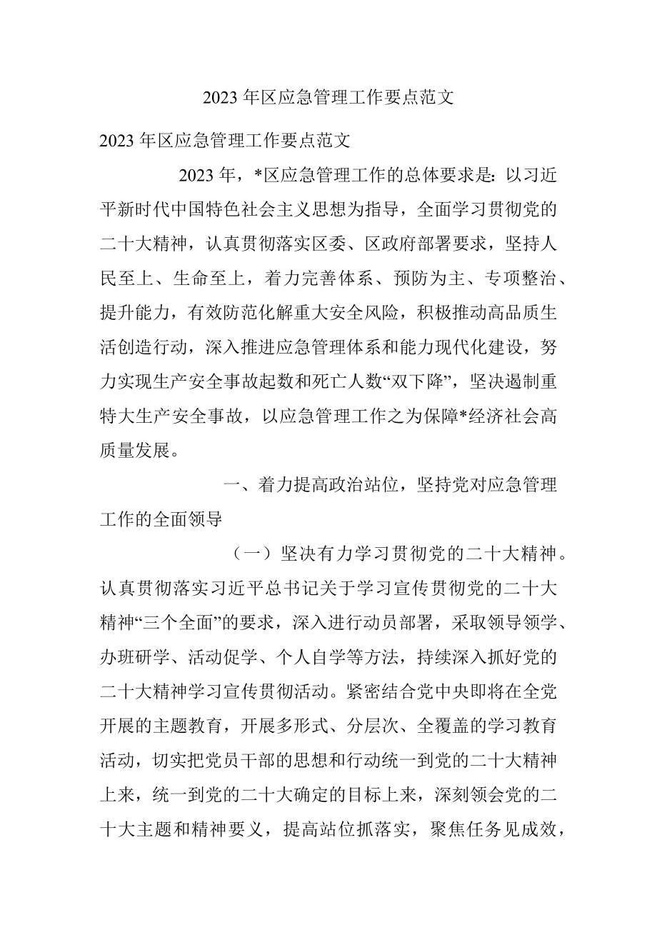 2023年区应急管理工作要点范文.docx_第1页