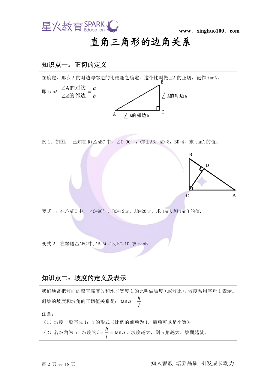 初三数学 第07讲+初三寒假复习+直角三角形边与角的关系+中+邱泽文.doc_第2页