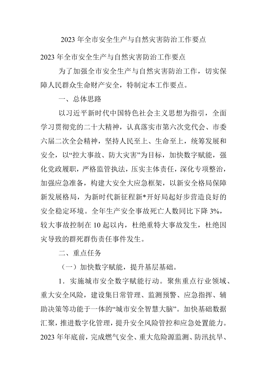 2023年全市安全生产与自然灾害防治工作要点.docx_第1页