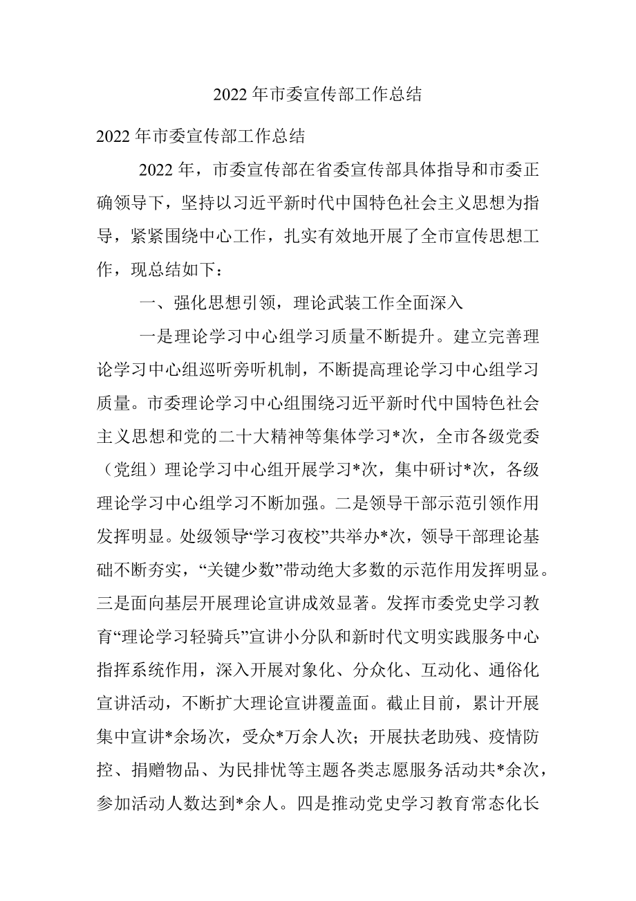 2022年市委宣传部工作总结.docx_第1页