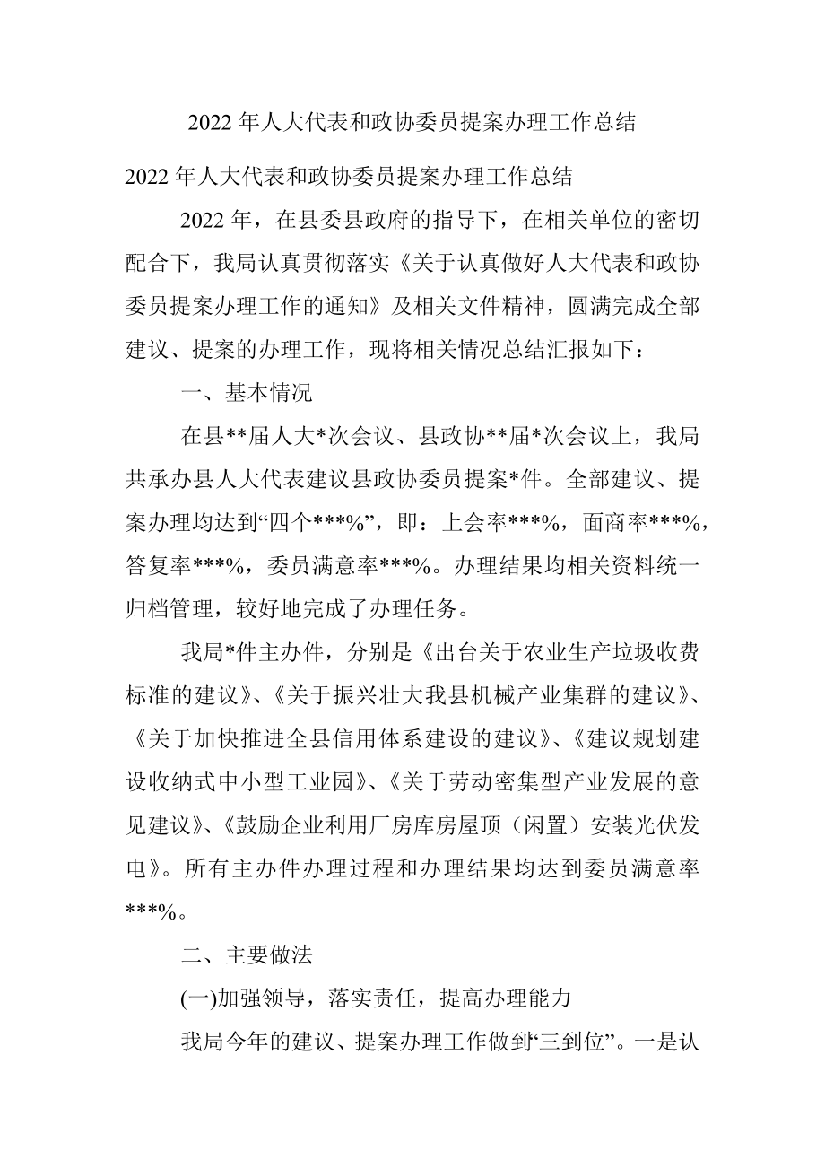 2022年人大代表和政协委员提案办理工作总结.docx_第1页