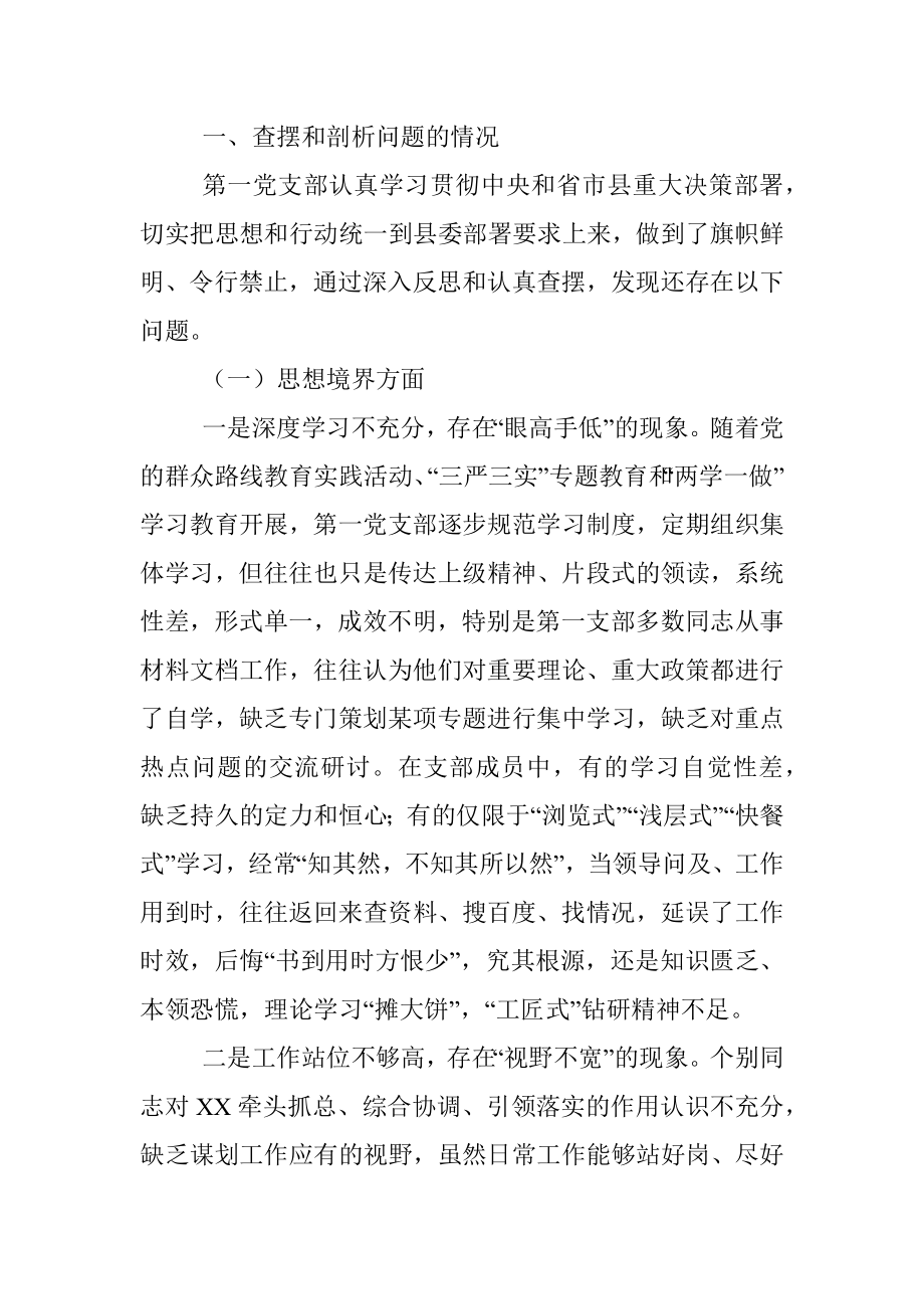 XX党总支第一党支部班子对照检查材料（范文）.docx_第2页