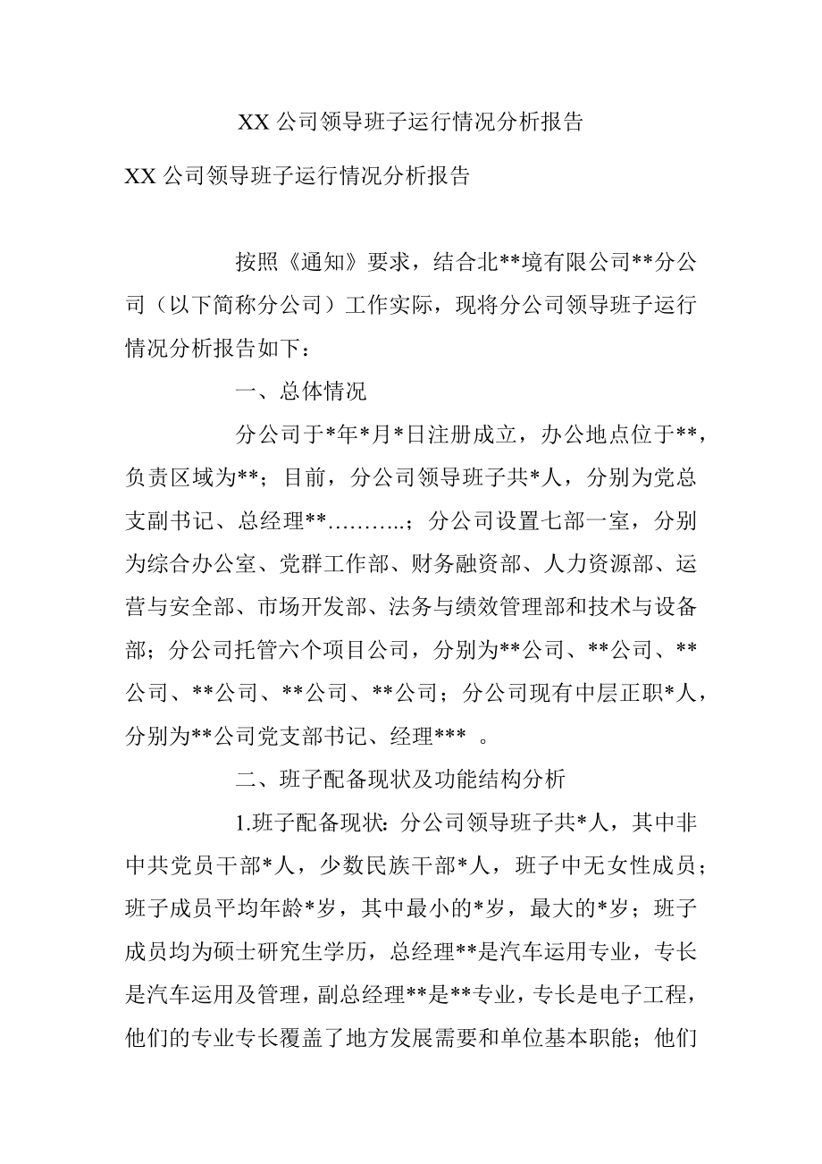 XX公司领导班子运行情况分析报告.docx_第1页