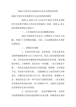 202X年度在党支部组织生活会对照检查材料.docx