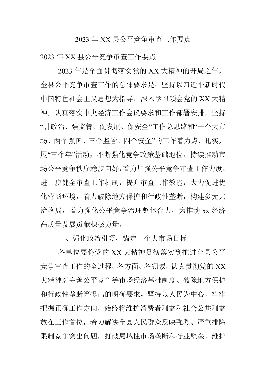 2023年XX县公平竞争审查工作要点.docx_第1页