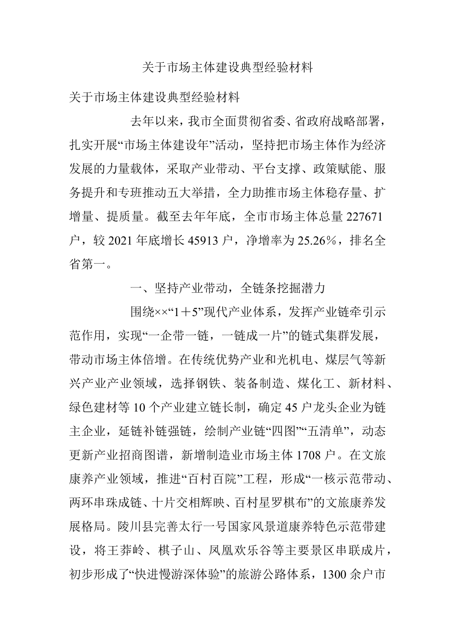 关于市场主体建设典型经验材料.docx_第1页