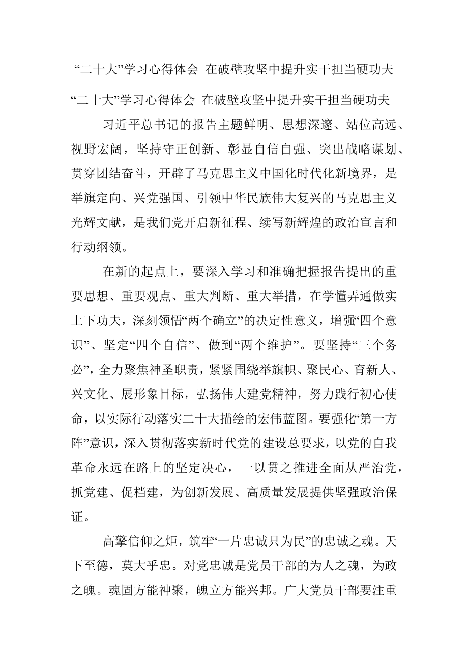 “二十大”学习心得体会 在破壁攻坚中提升实干担当硬功夫.docx_第1页