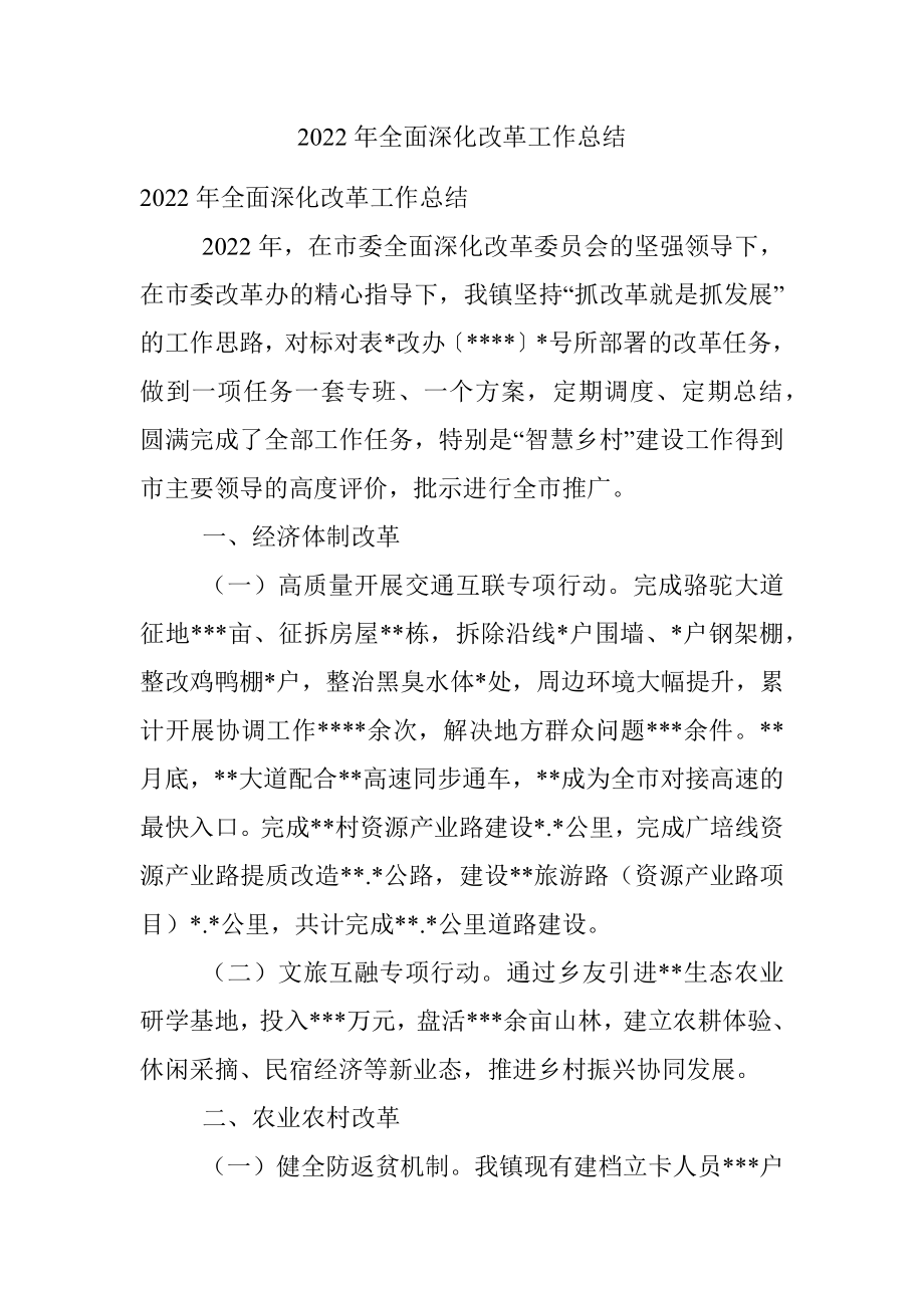 2022年全面深化改革工作总结.docx_第1页