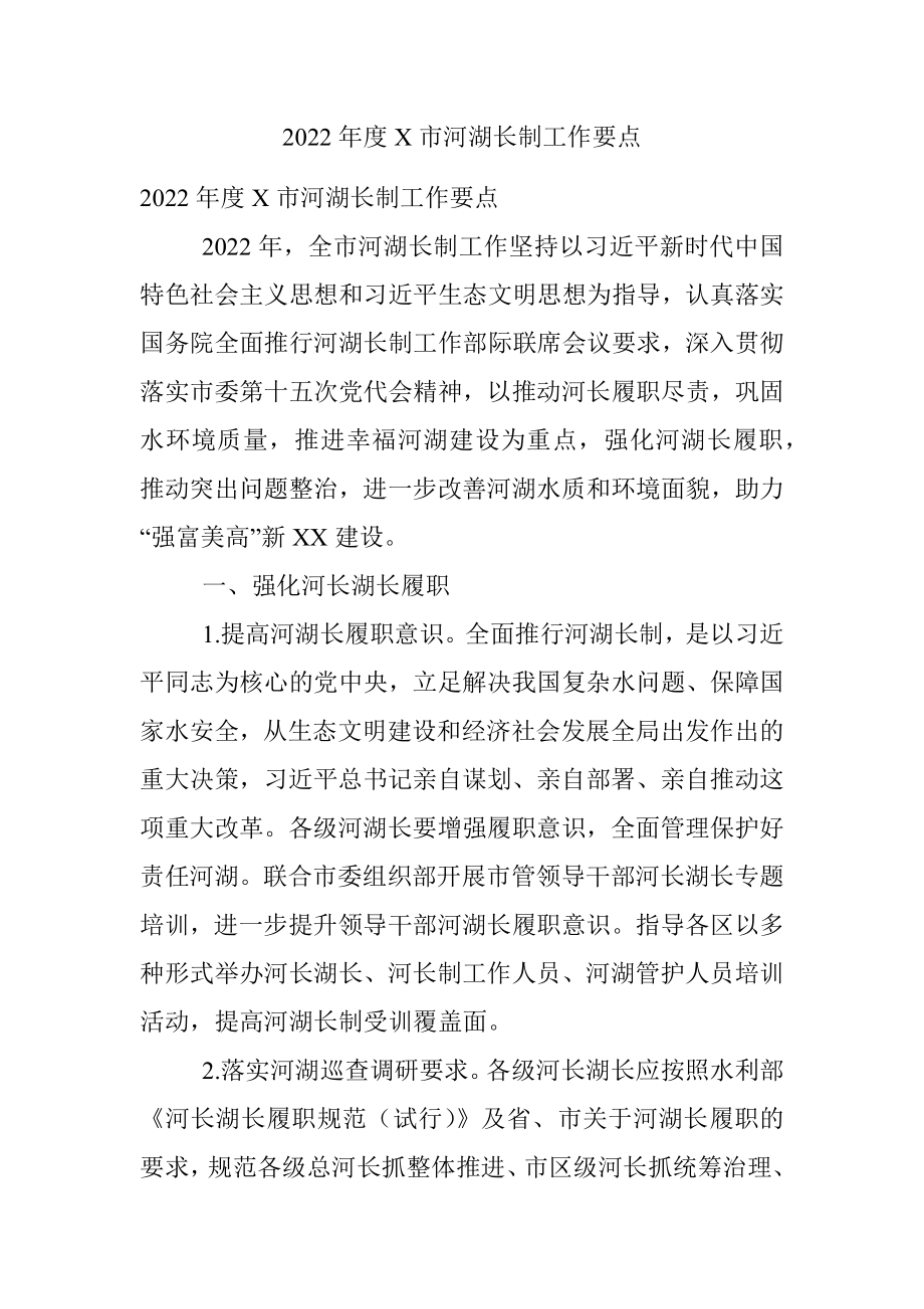 2022年度X市河湖长制工作要点.docx_第1页