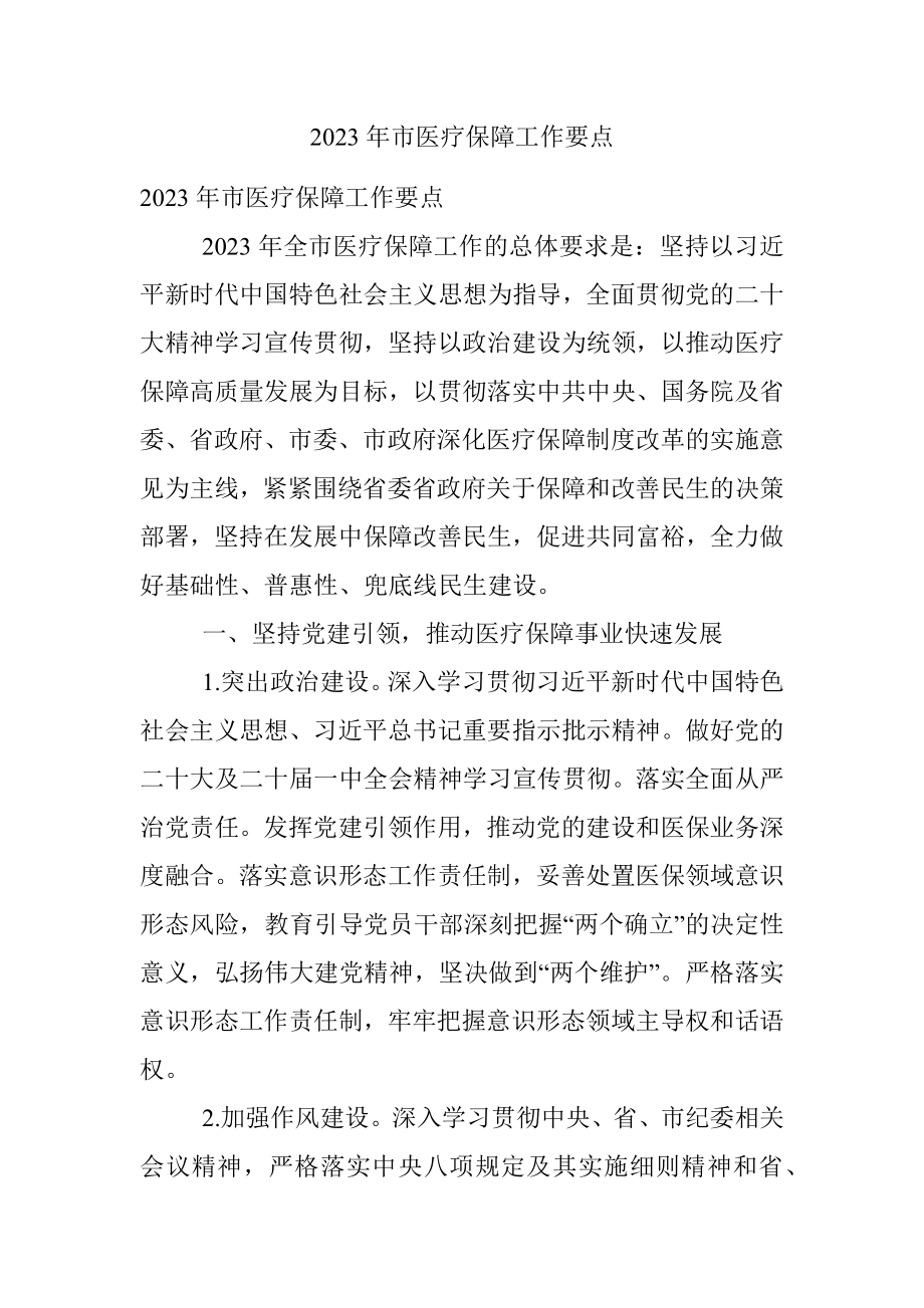 2023年市医疗保障工作要点.docx_第1页