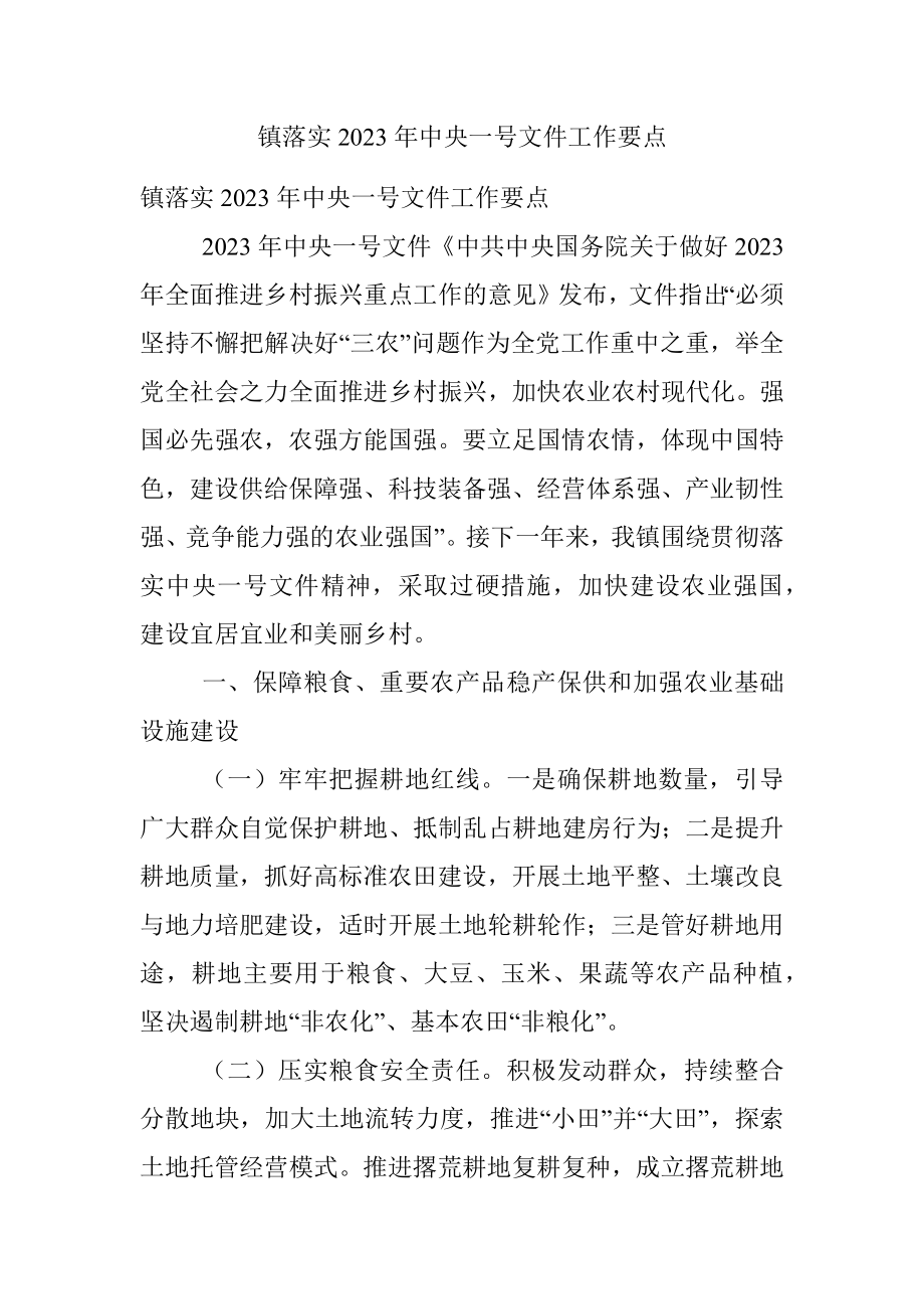 镇落实2023年中央一号文件工作要点.docx_第1页