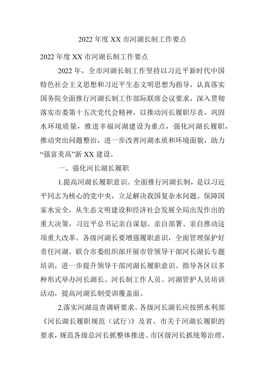 2022年度XX市河湖长制工作要点.docx_第1页