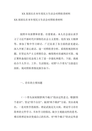 XX部部长在本年度民主生活会对照检查材料.docx