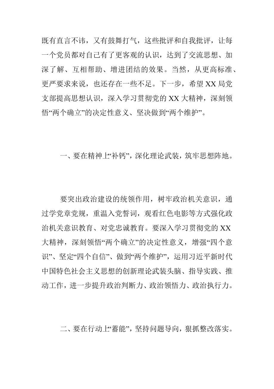 XX党支部在年度组织生活会和组织评议党员大会上的点评讲话.docx_第2页