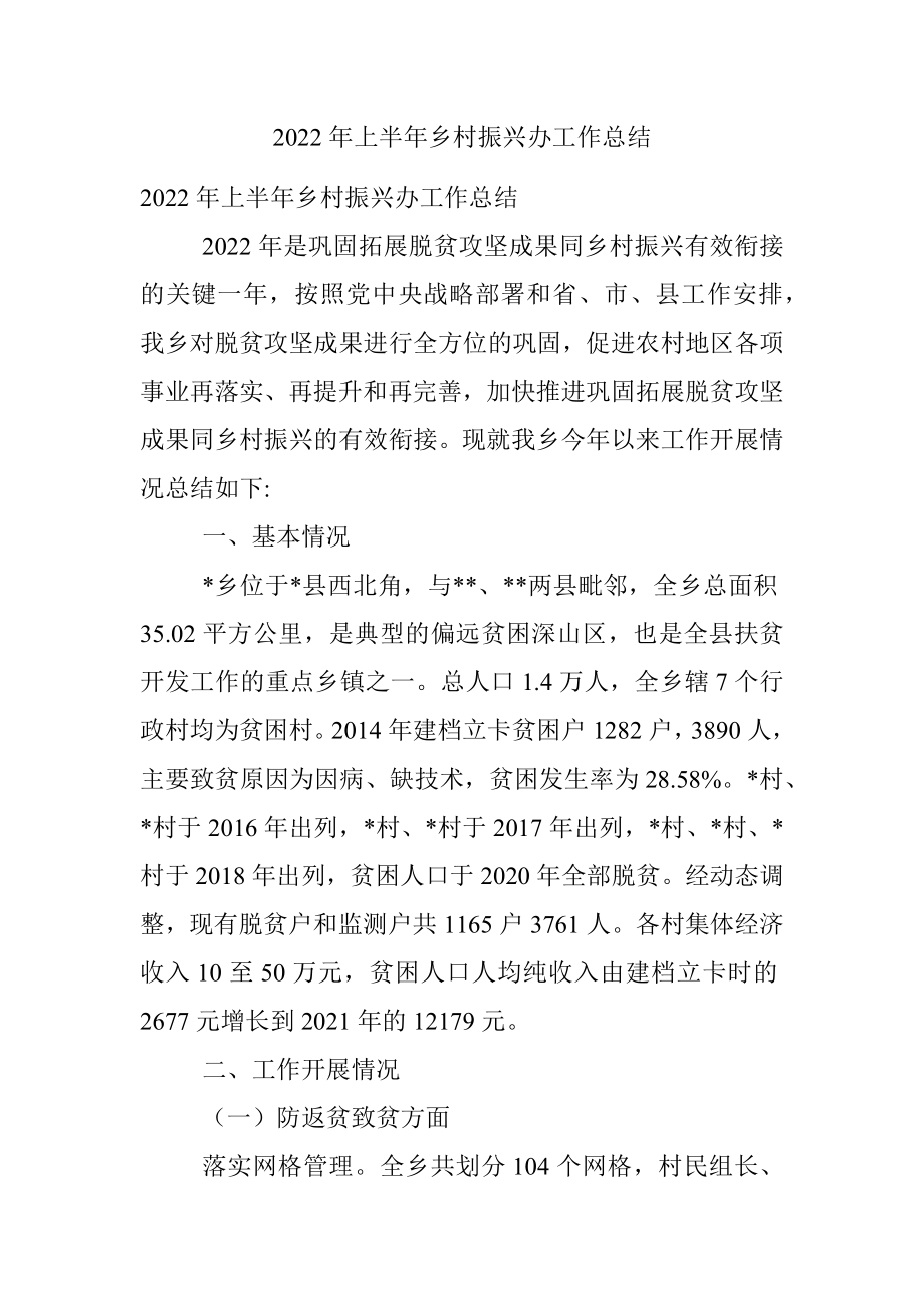 2022年上半年乡村振兴办工作总结.docx_第1页