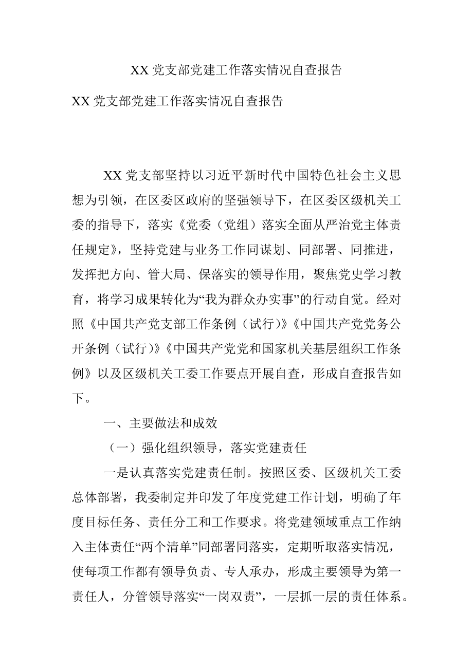 XX党支部党建工作落实情况自查报告.docx_第1页