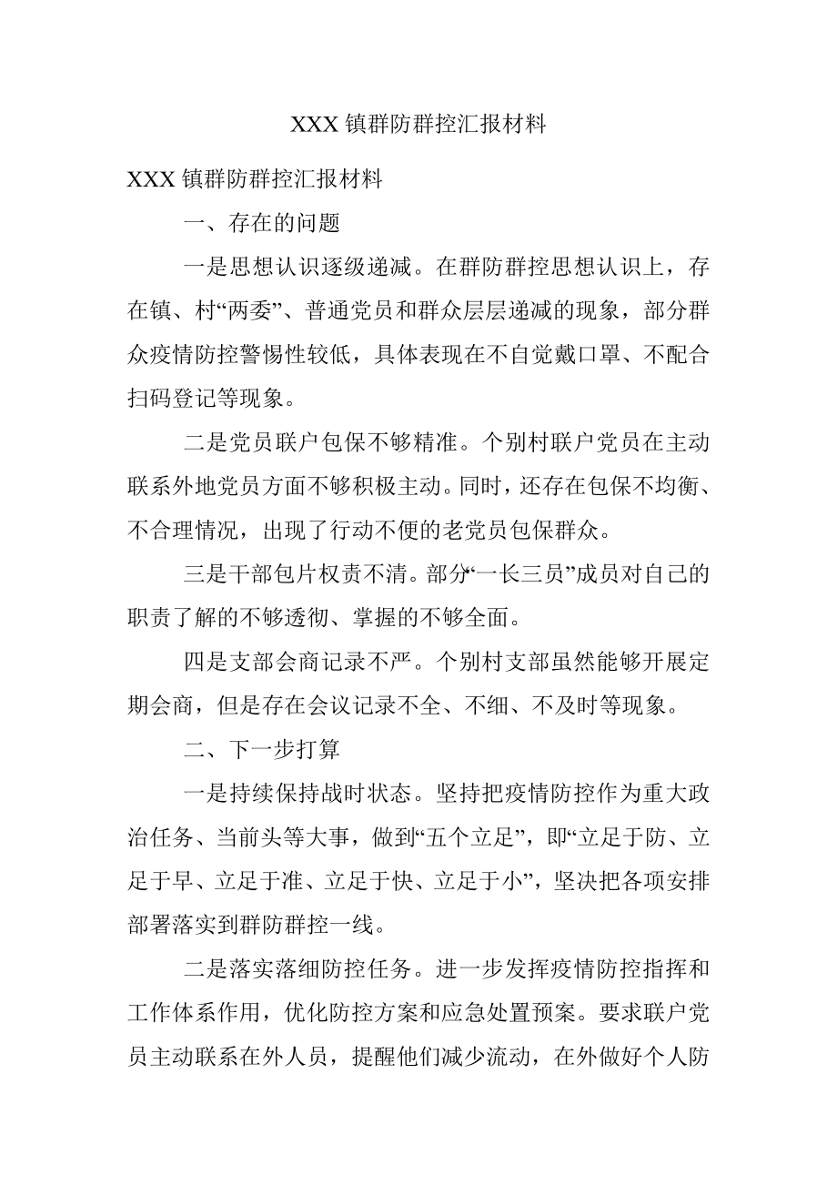 XXX镇群防群控汇报材料.docx_第1页