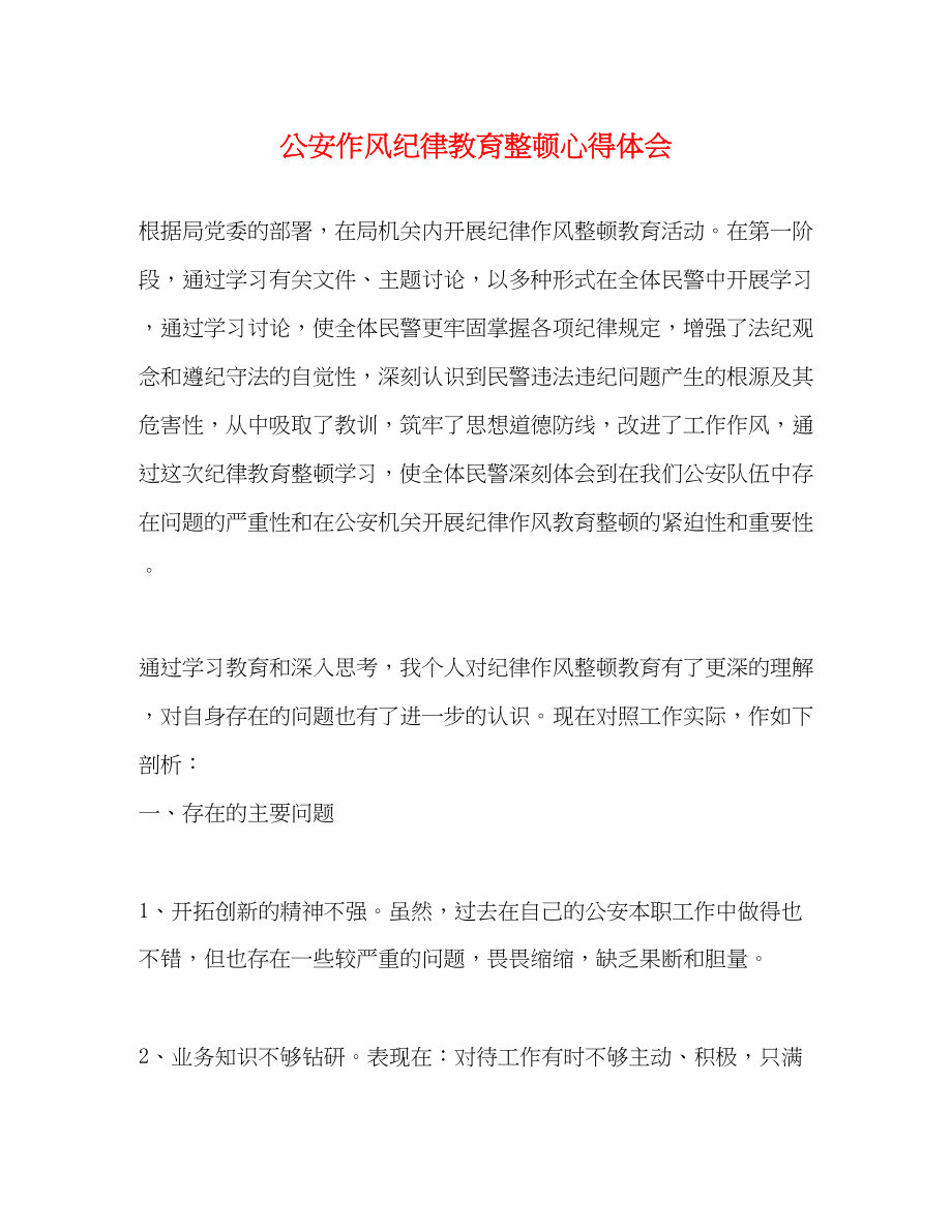 2023公安作风纪律教育整顿心得体会.docx_第1页