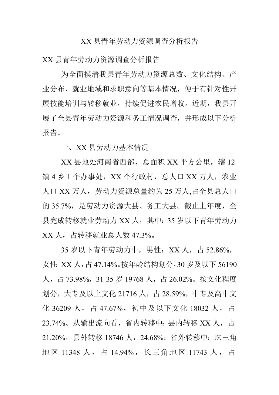 XX县青年劳动力资源调查分析报告.docx_第1页