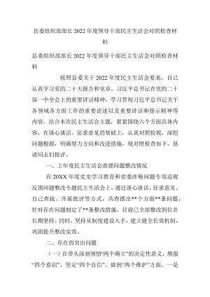 县委组织部部长2022年度领导干部民主生活会对照检查材料.docx