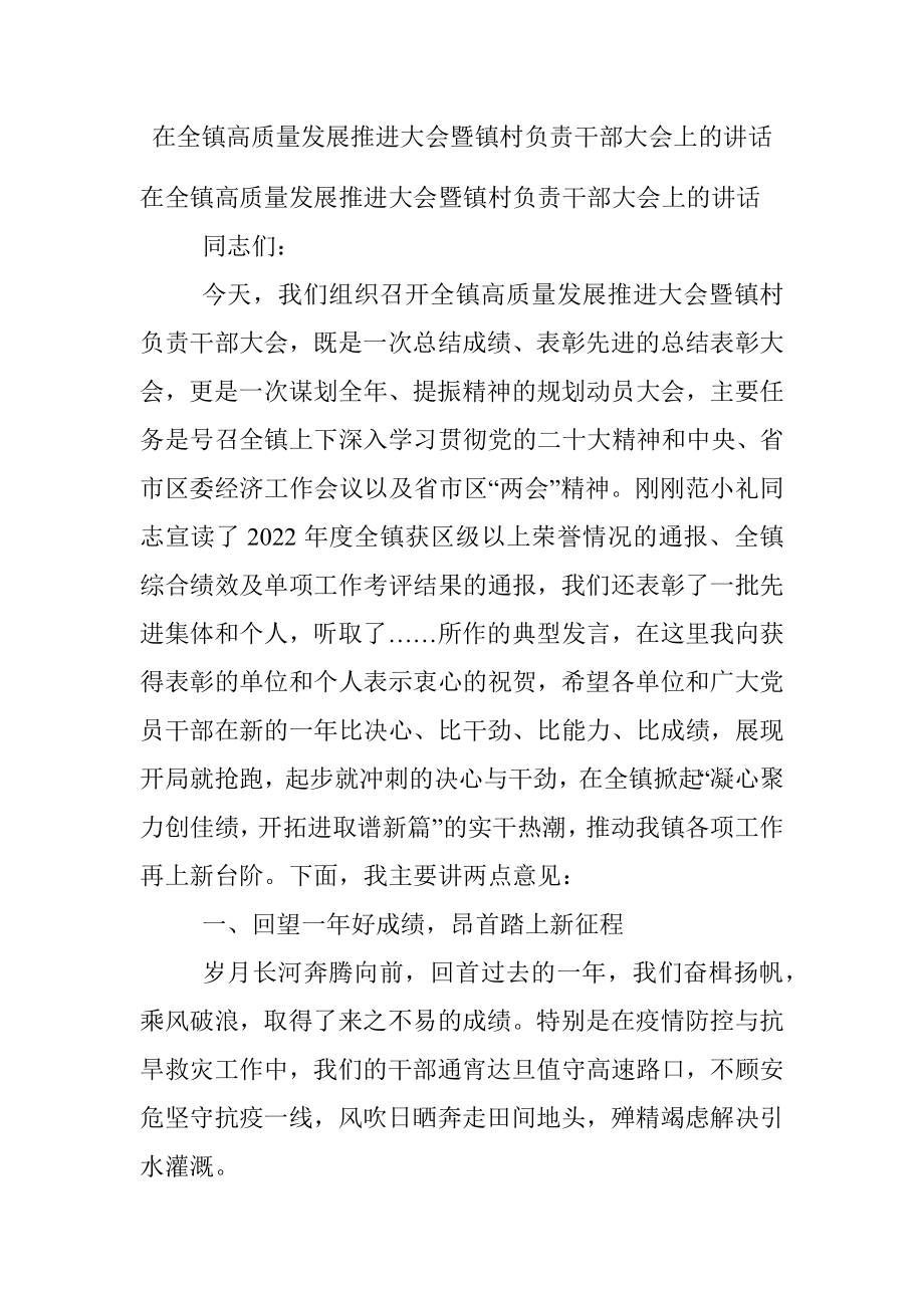 在全镇高质量发展推进大会暨镇村负责干部大会上的讲话.docx_第1页