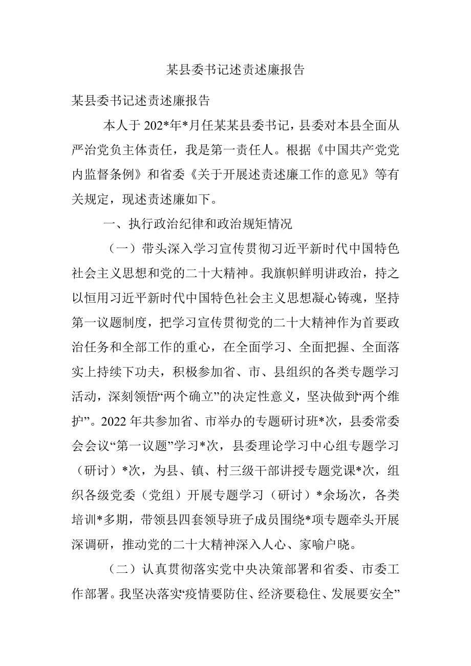 某县委书记述责述廉报告.docx_第1页