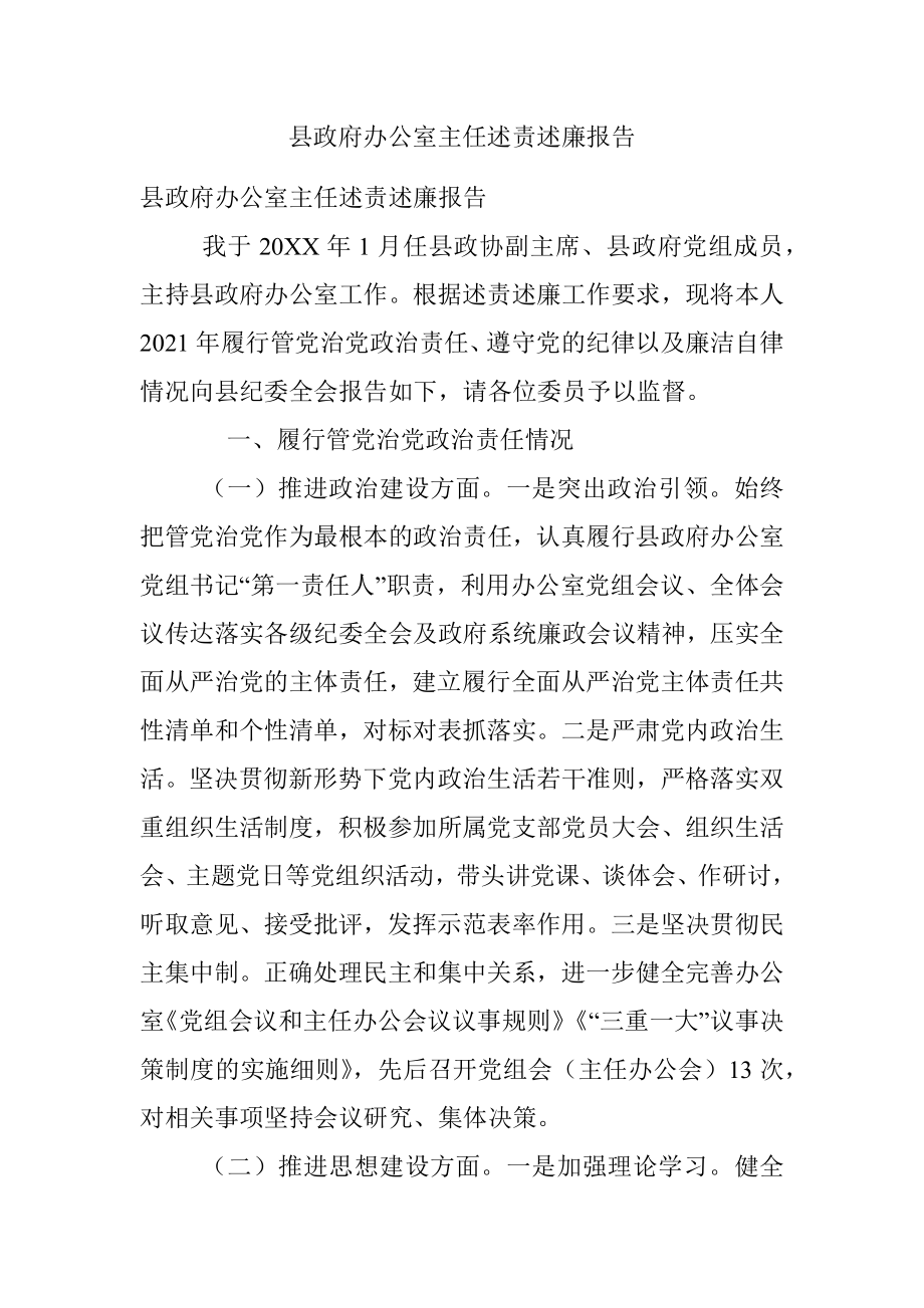 县政府办公室主任述责述廉报告.docx_第1页