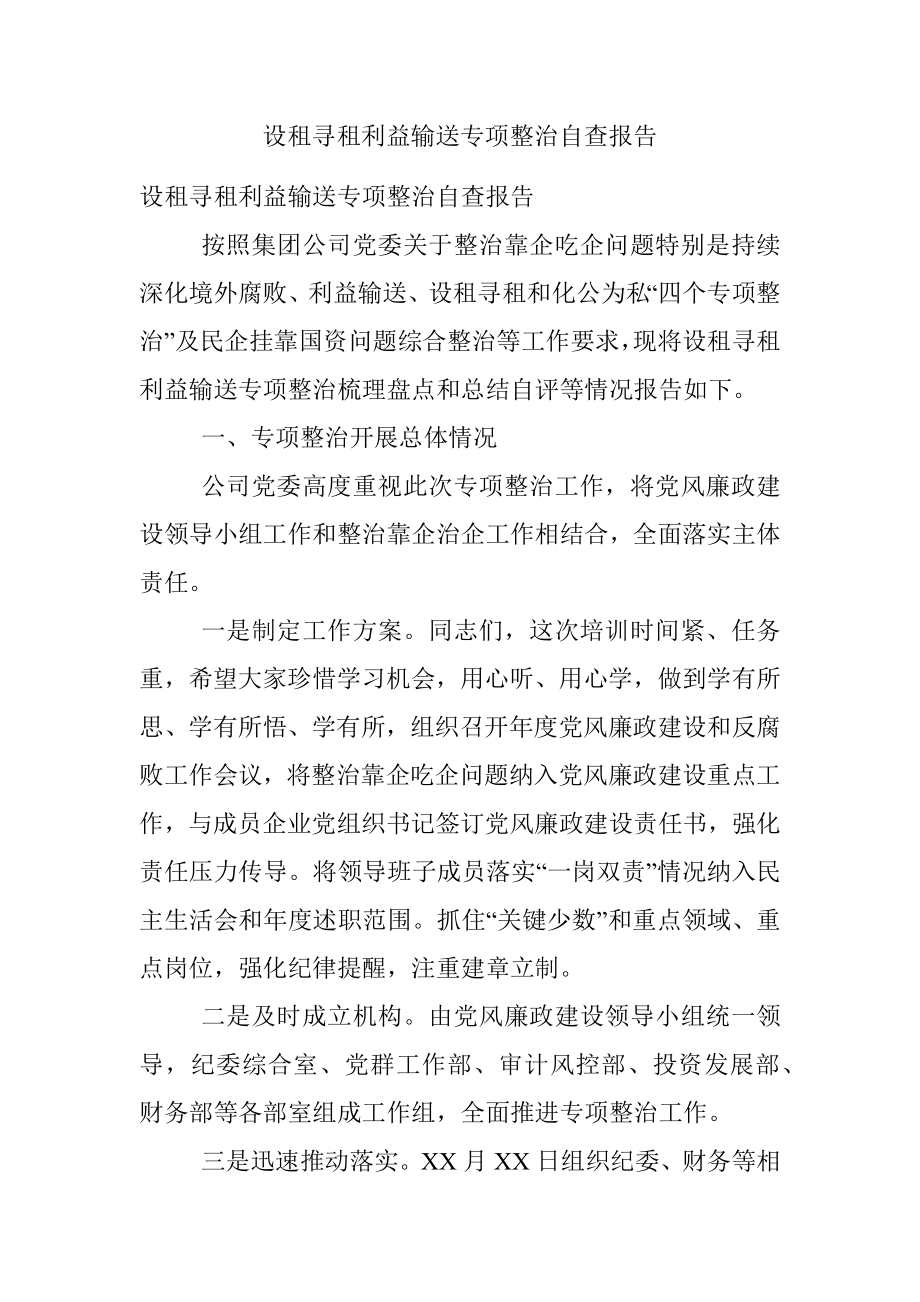 设租寻租利益输送专项整治自查报告.docx_第1页