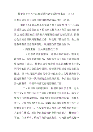 县委办公室关于巡察反馈问题整改情况报告（区县）.docx