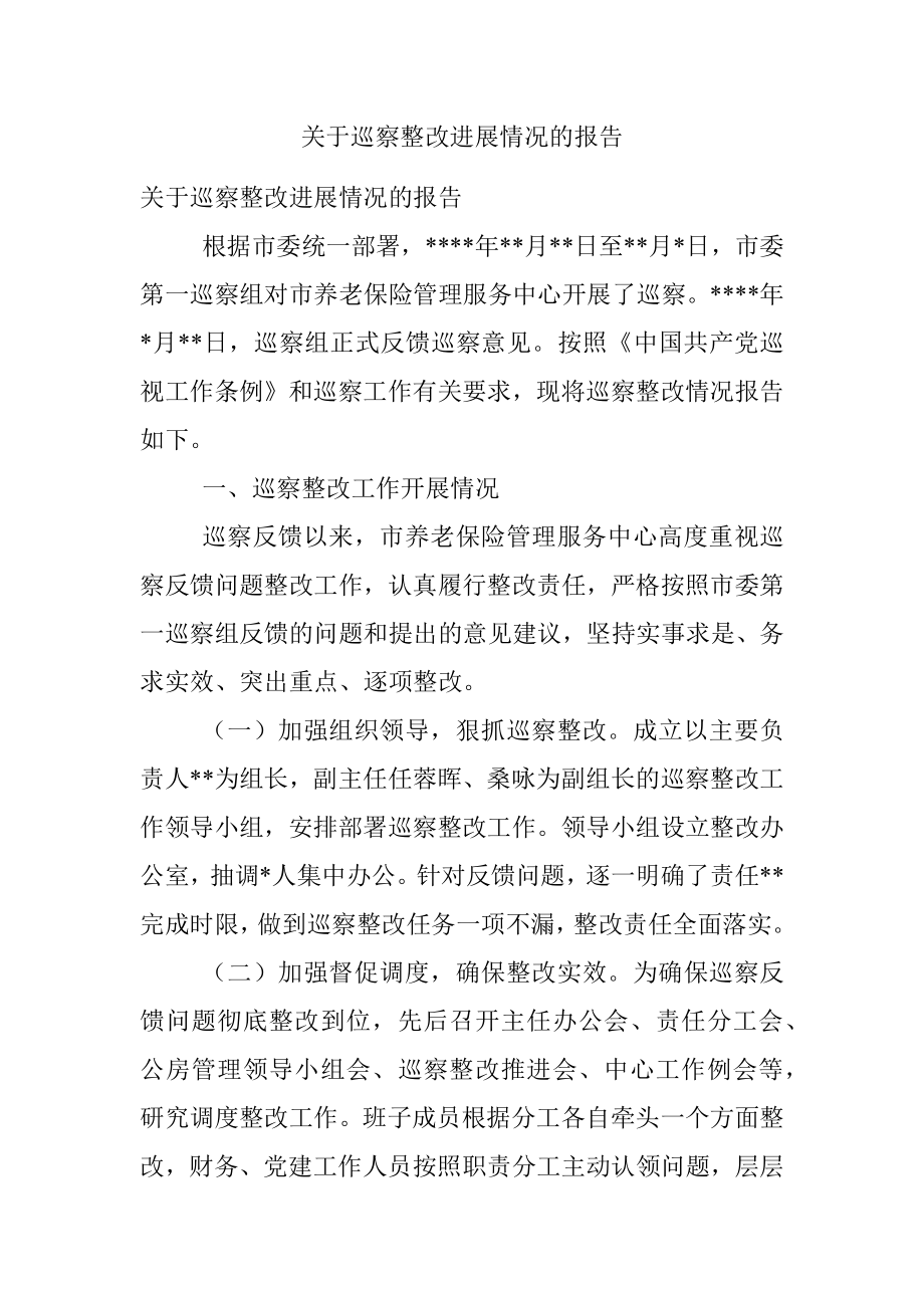 关于巡察整改进展情况的报告.docx_第1页