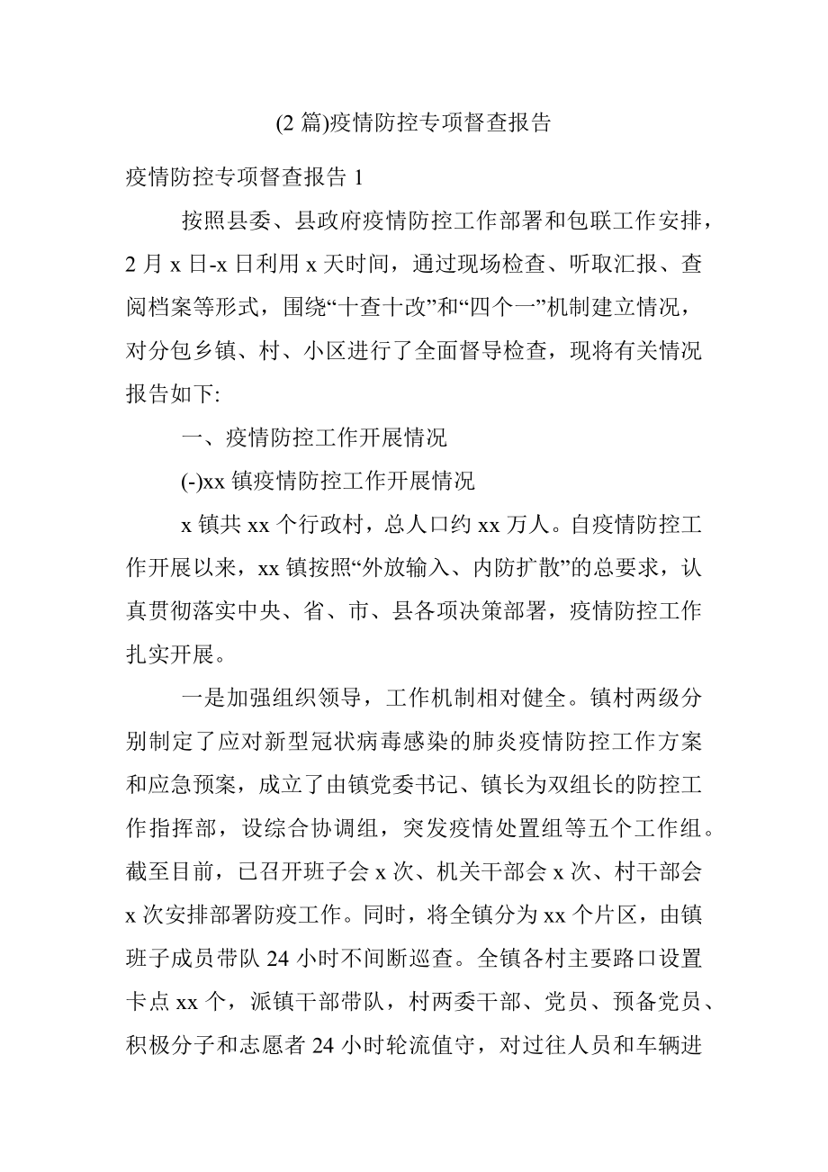 (2篇)疫情防控专项督查报告.docx_第1页