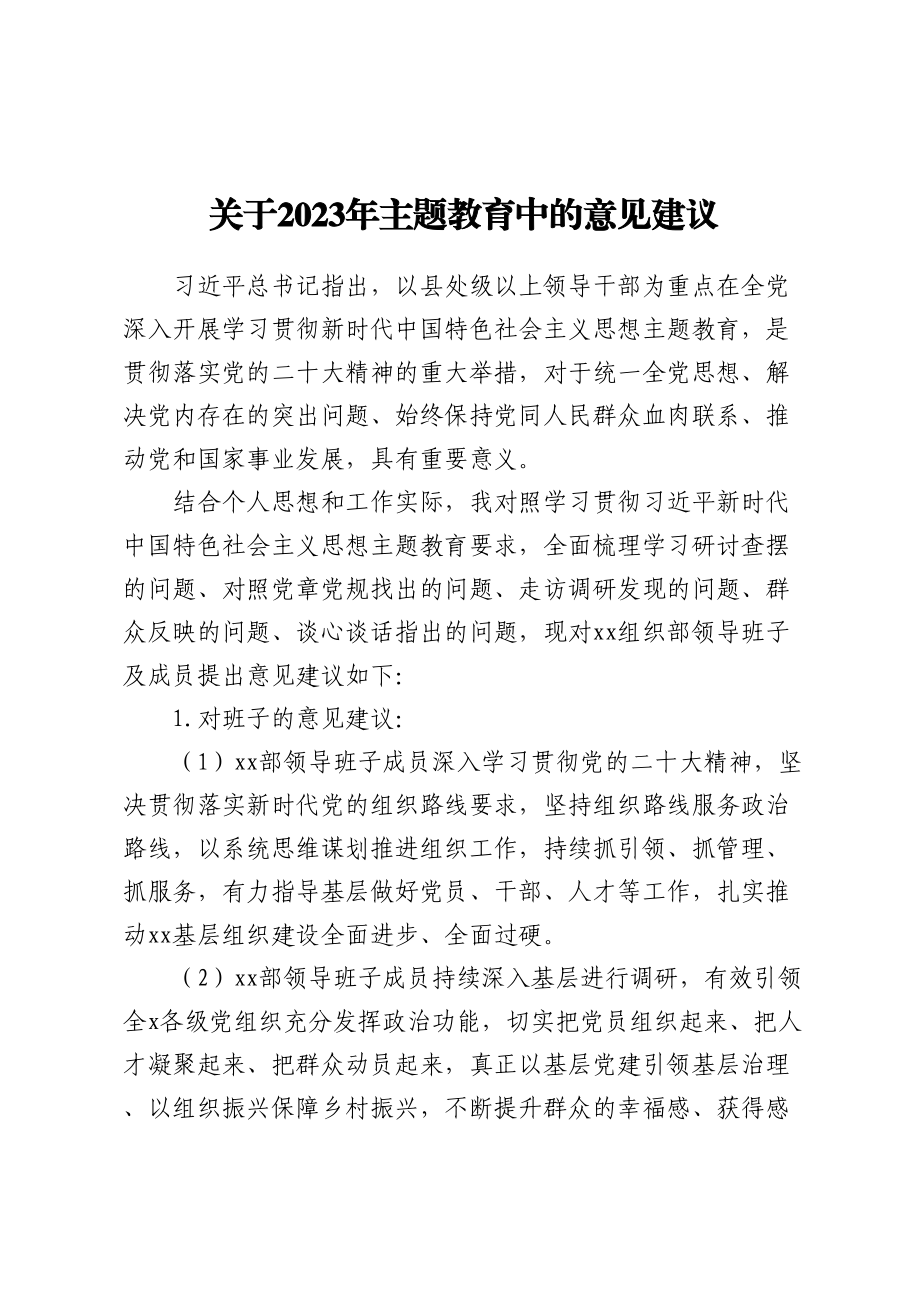 关于2023年主题教育中的意见建议 (4).docx_第1页