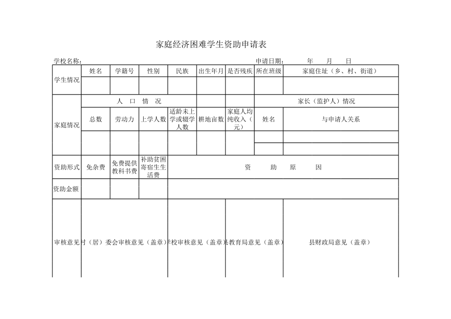 家庭经济困难学生资助申请表.xls_第1页