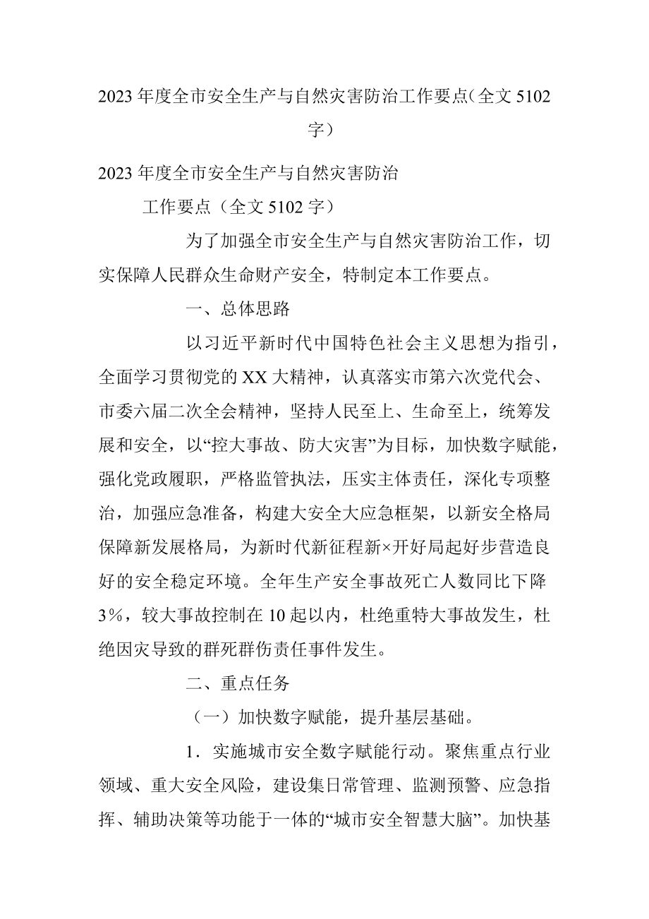 2023年度全市安全生产与自然灾害防治工作要点（全文5102字）.docx_第1页