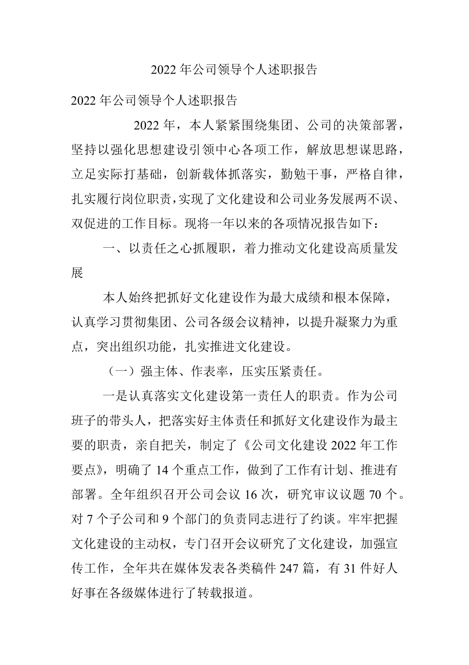 2022年公司领导个人述职报告.docx_第1页