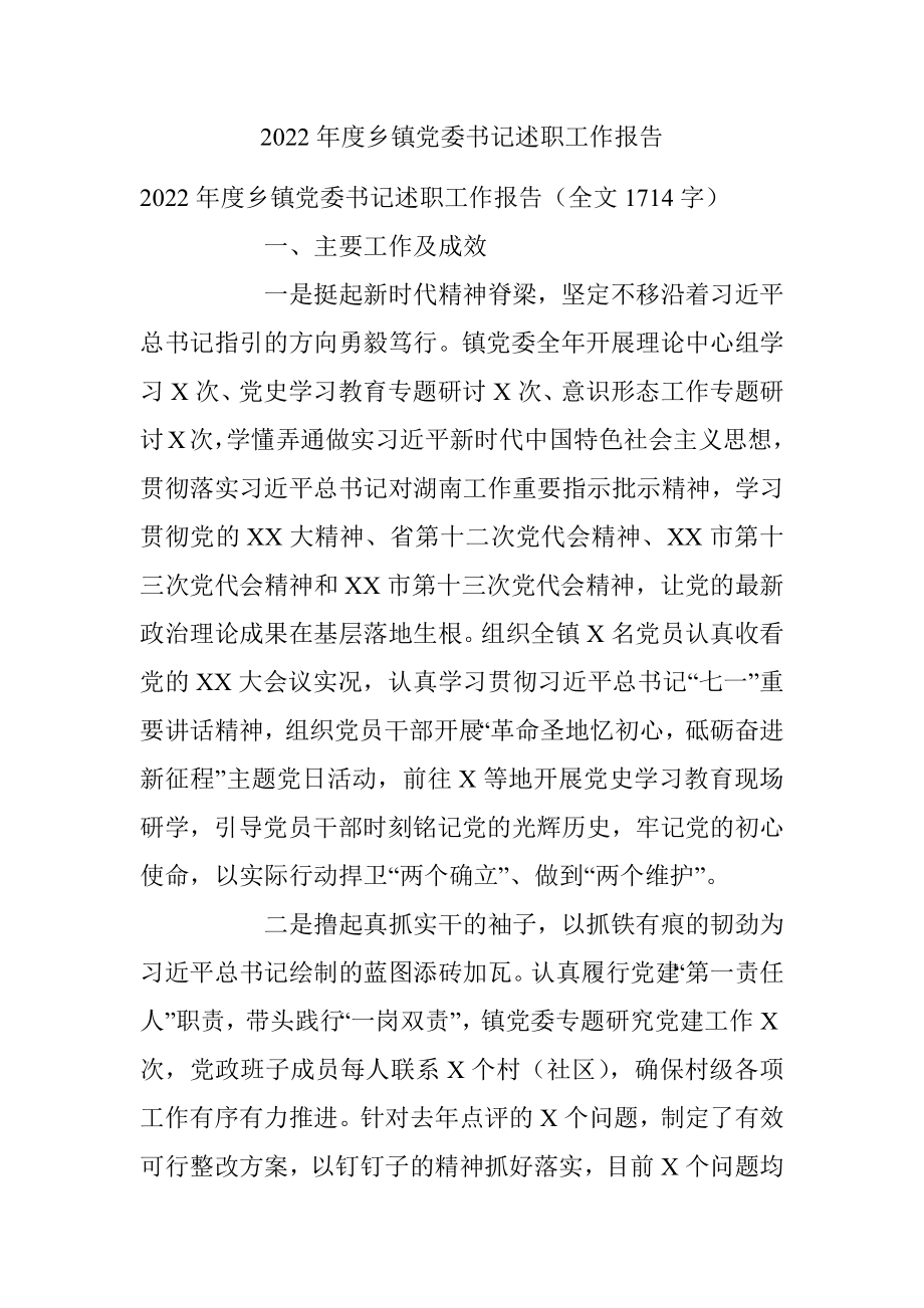 2022年度乡镇党委书记述职工作报告.docx_第1页