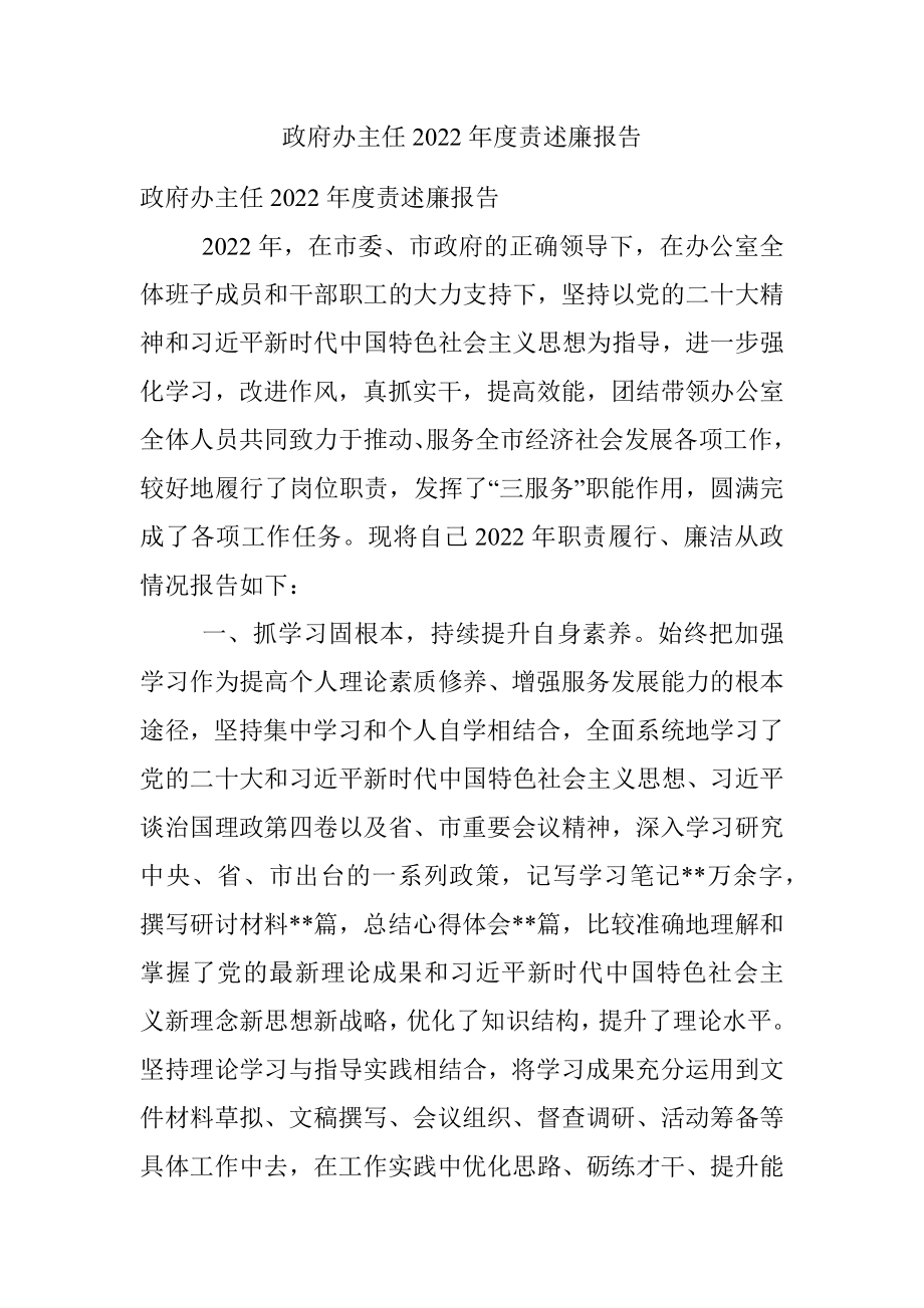 政府办主任2022年度责述廉报告.docx_第1页