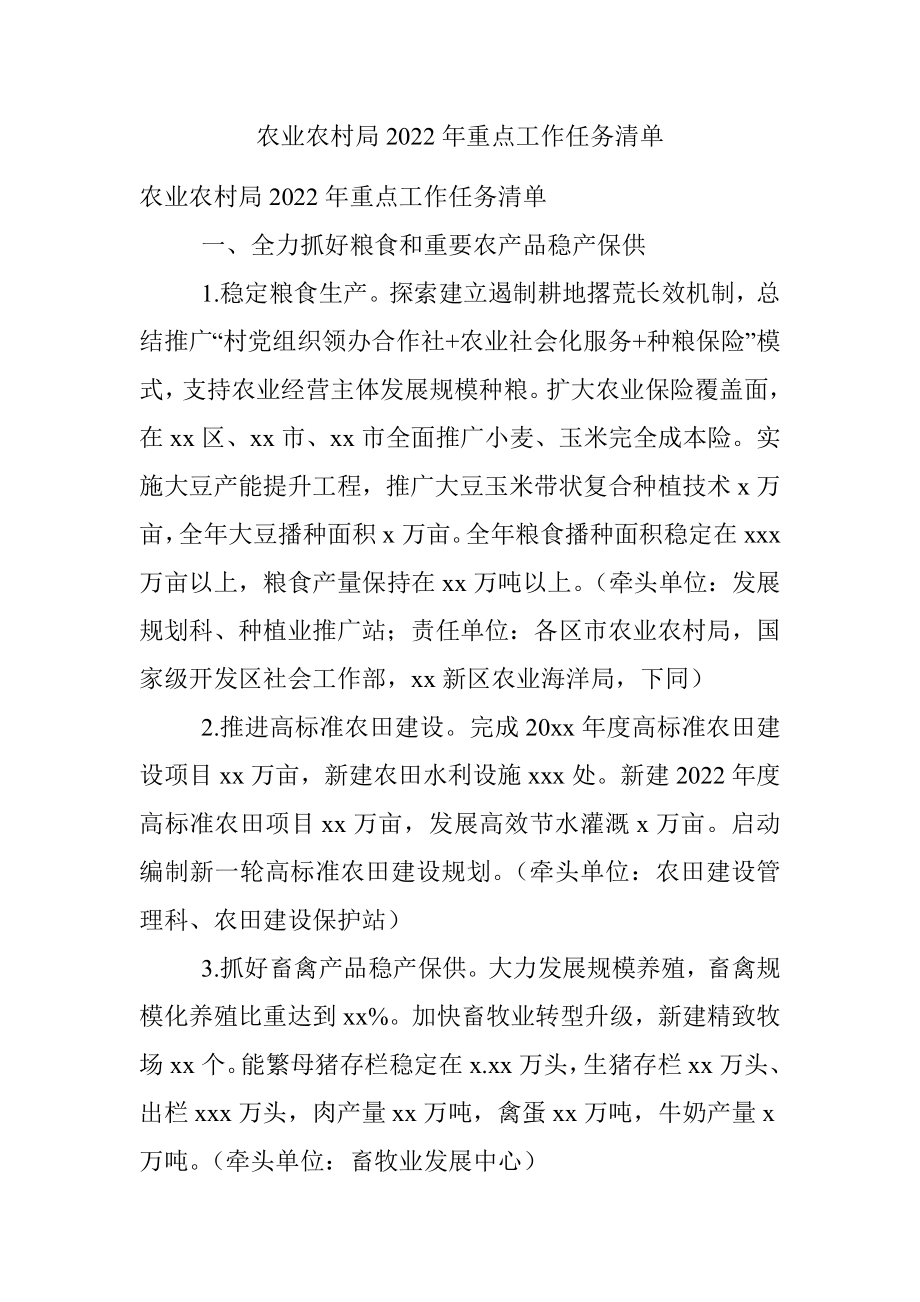 农业农村局2022年重点工作任务清单.docx_第1页