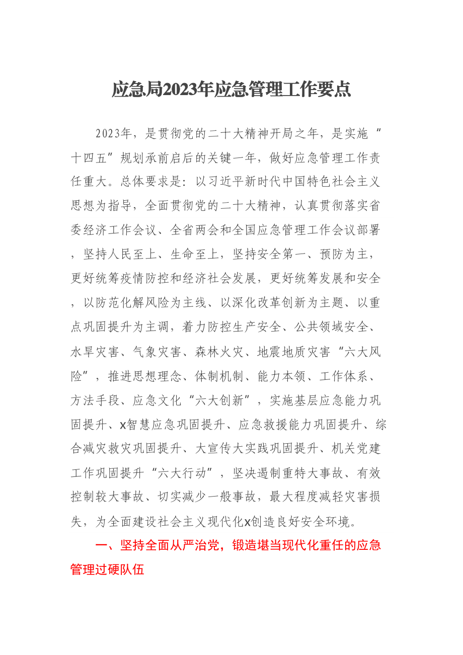 应急局2023年应急管理工作要点(范文）.docx_第1页