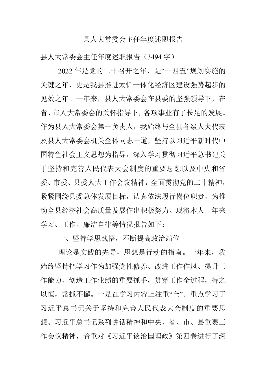 县人大常委会主任年度述职报告.docx_第1页