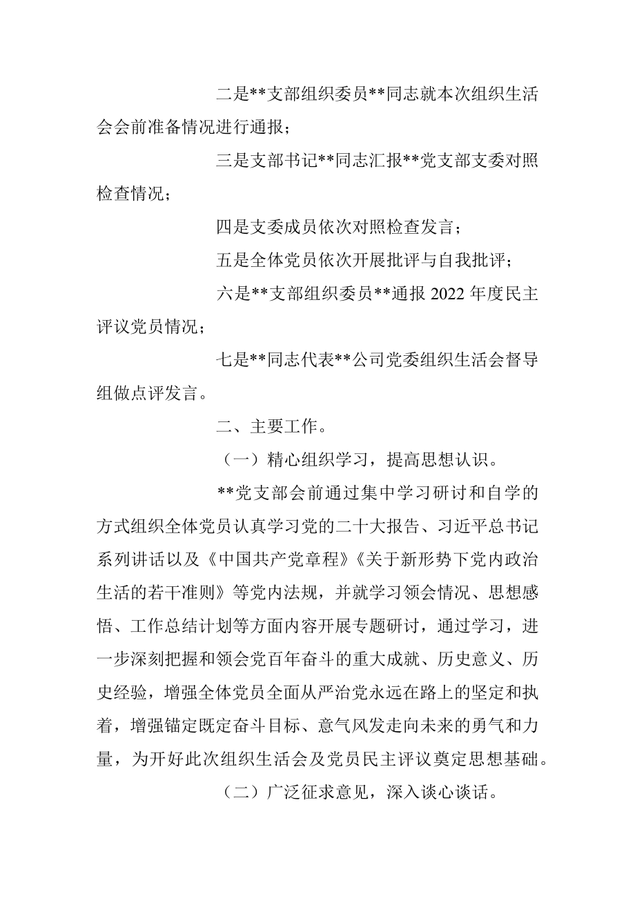 公司党支部202X年度组织生活会召开情况的报告范文.docx_第2页