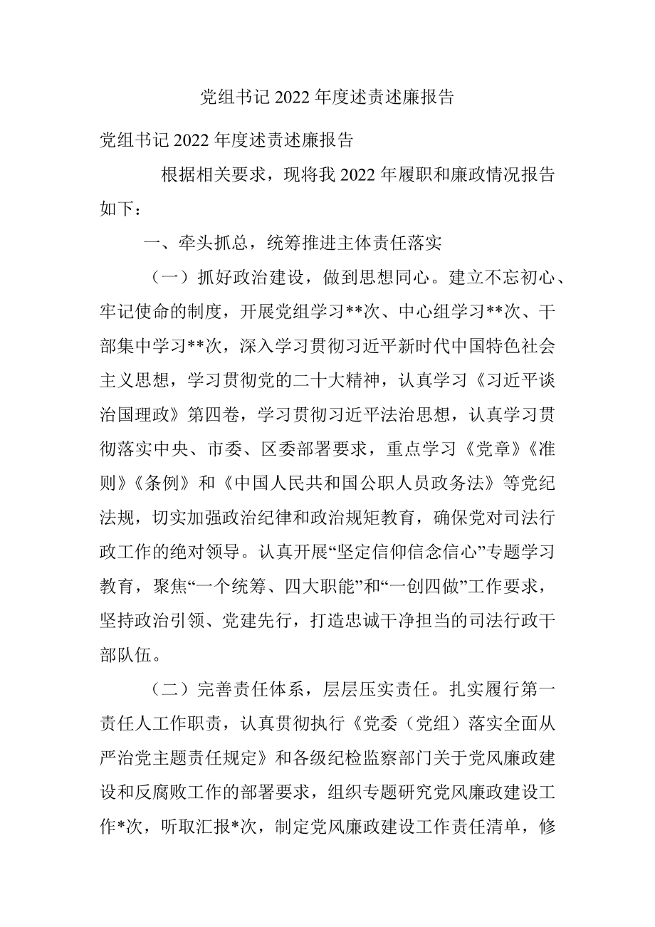 党组书记2022年度述责述廉报告.docx_第1页