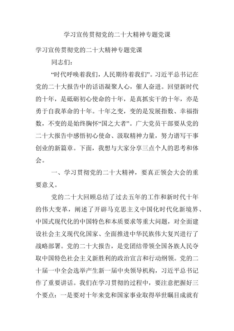 学习宣传贯彻党的二十大精神专题党课.docx_第1页