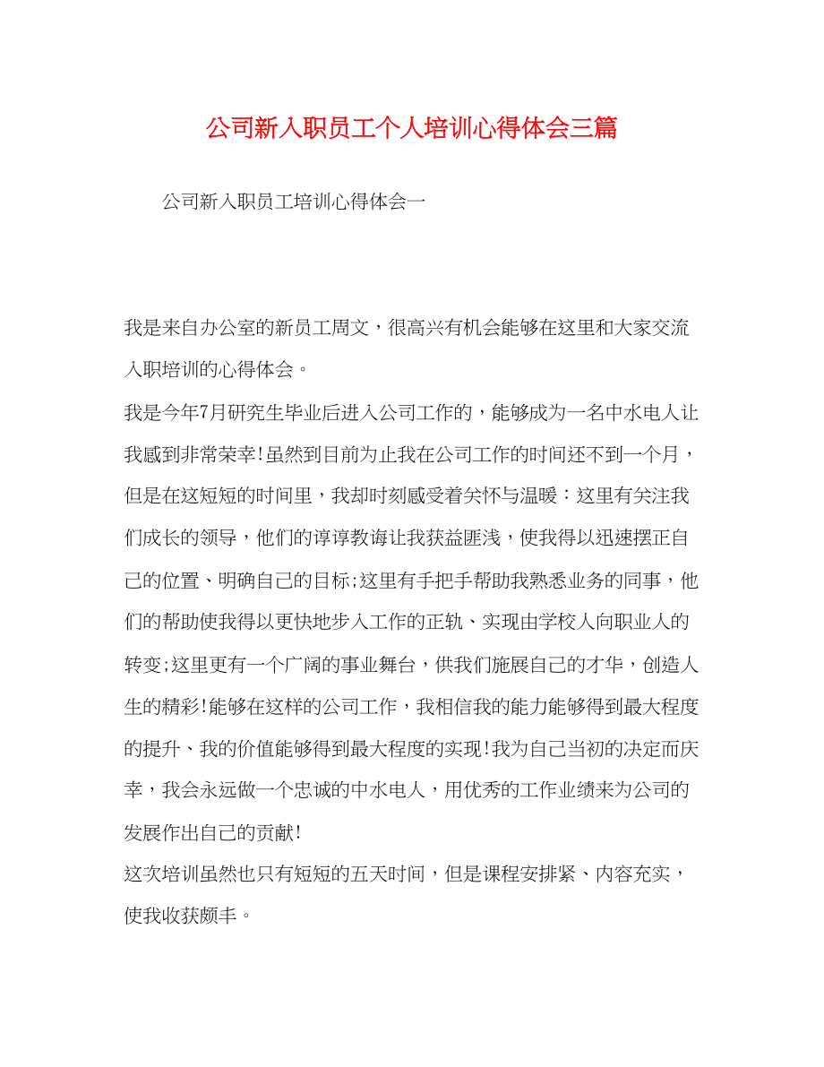 2023公司新入职员工个人培训心得体会三篇.docx_第1页