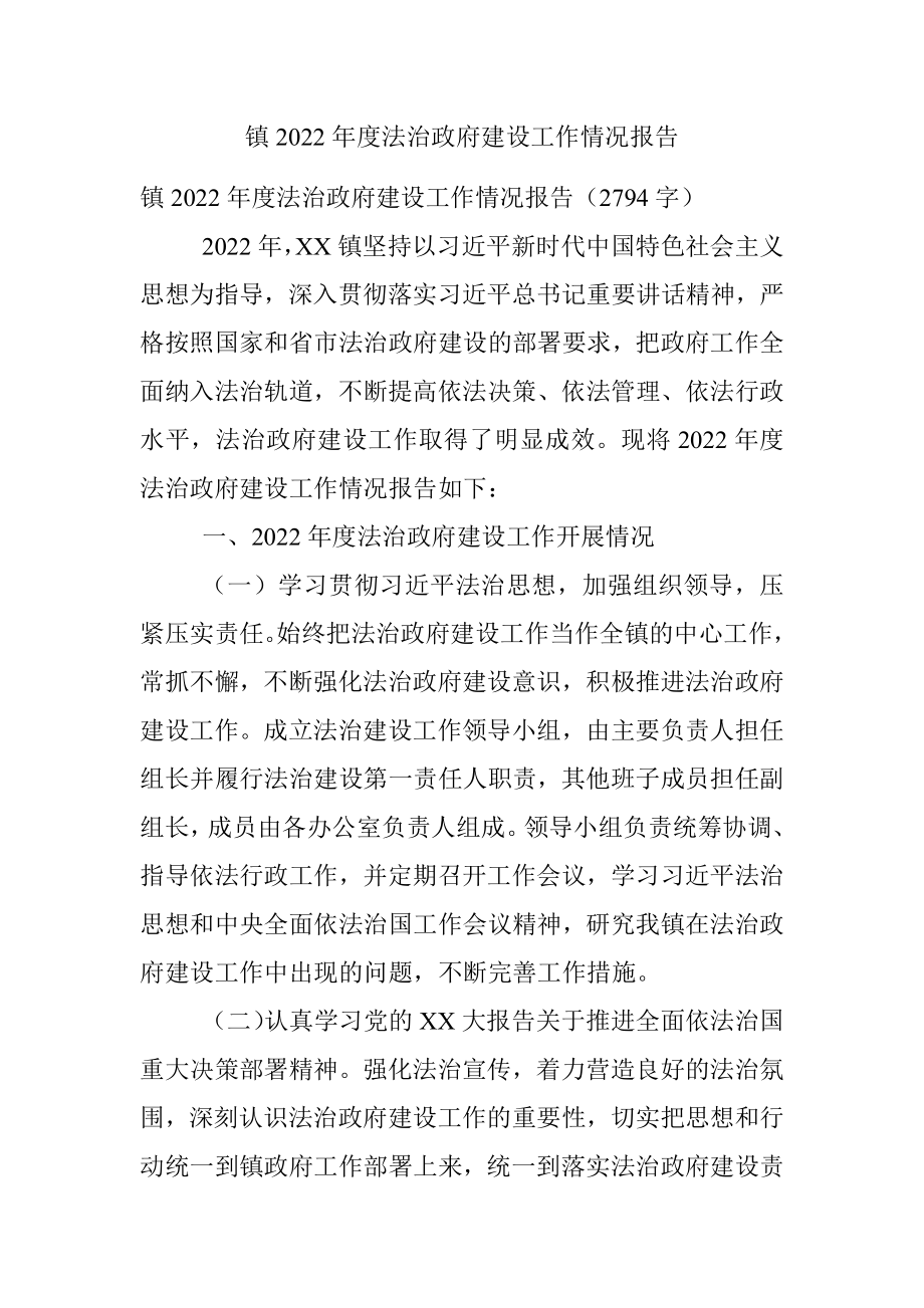 镇2022年度法治政府建设工作情况报告.docx_第1页