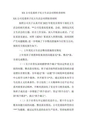 XX公司党委班子民主生活会对照检查材料.docx