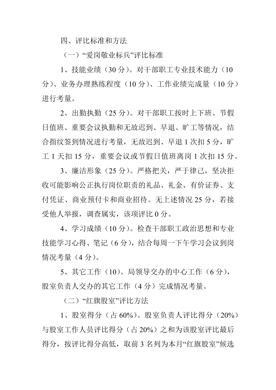 关于开展争做爱岗敬业标兵和红旗股室活动评选办法.docx_第2页