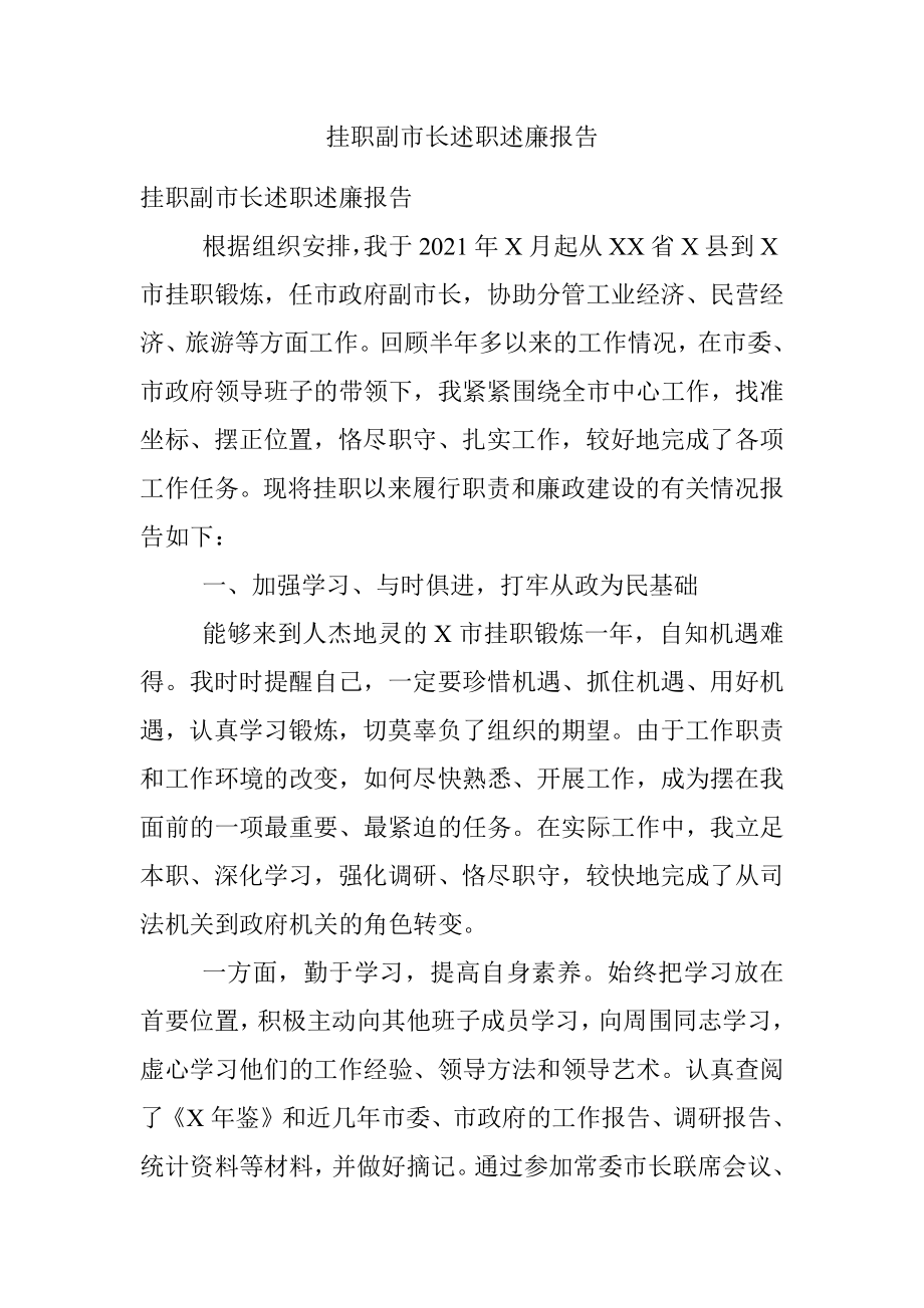 挂职副市长述职述廉报告.docx_第1页