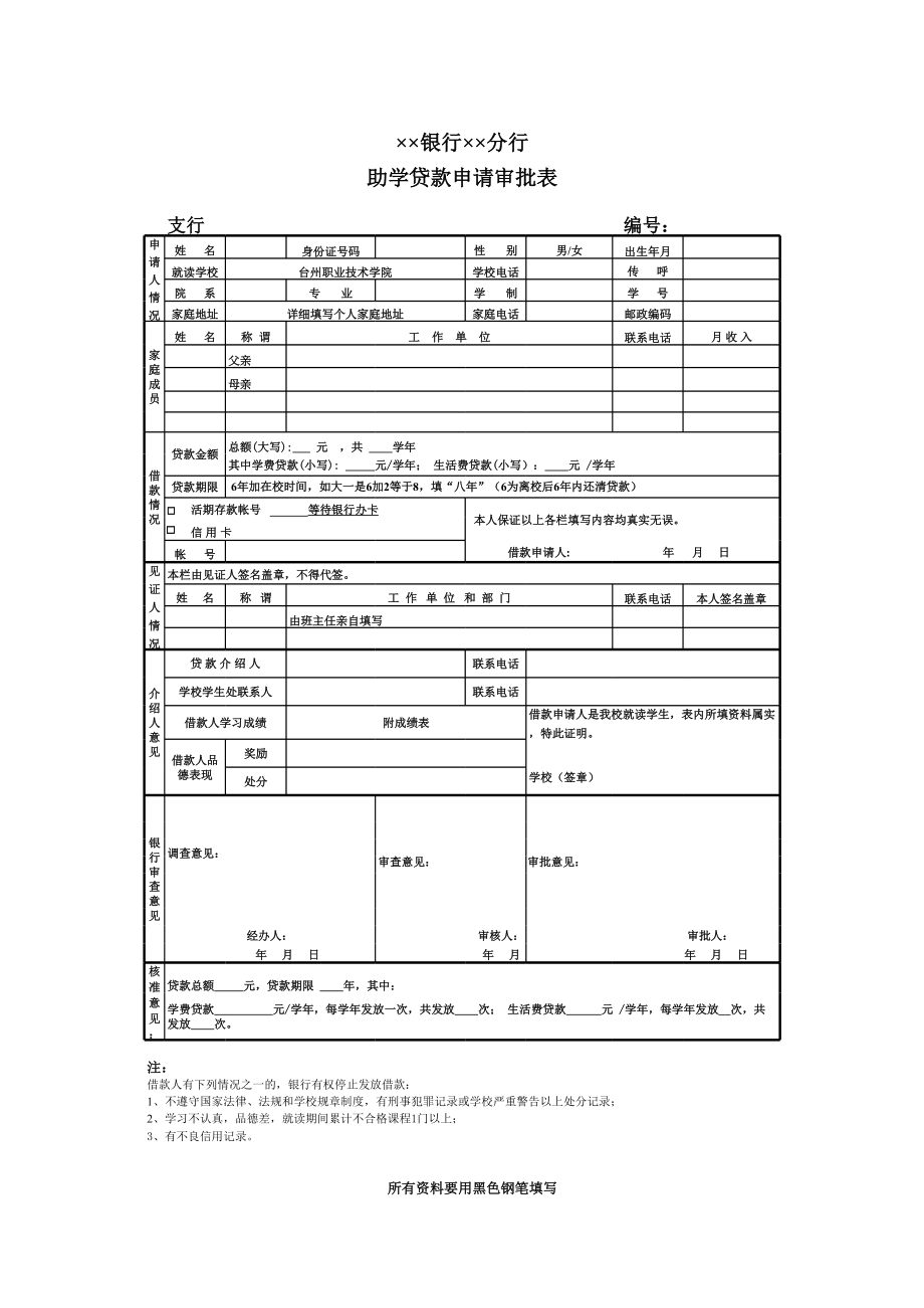 银行助学贷款申请审批表.xls_第1页